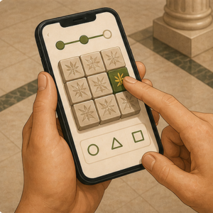 A visitor solves a short visual puzzle on a phone.